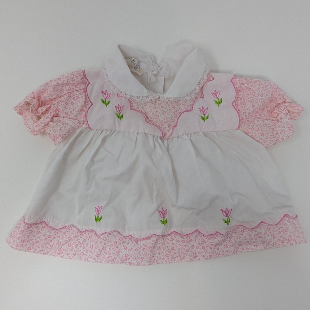 Vintage Baby Dress Newborn Pink Flowers Mini Togs